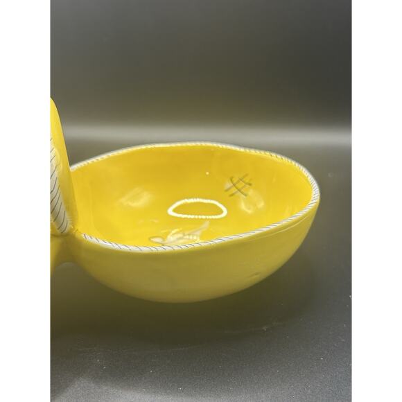 Vintage Italian Peasant Village Yellow Ceramic Divided Serving Bowl w/ Handle - Picture 5 of 9